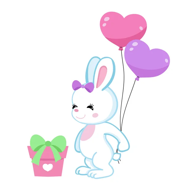 Carte de voeux Mignon lapin de bande dessinée avec ballons . — Image vectorielle