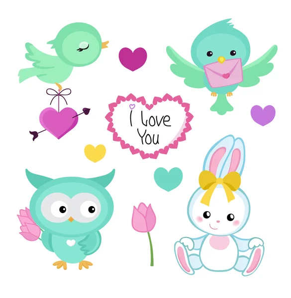 Verzameling van cute cute dieren voor Valentijnsdag, — Stockvector