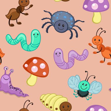 Karikatür mutlu böcekler ile şirin Dikişsiz desen.