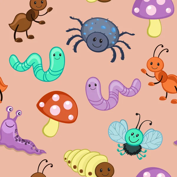 Cute seamless patterns with cartoon happy insects. — Stock Illustration Cute seamless patterns with cartoon happy insects. Royalty Free Stock Illustrations