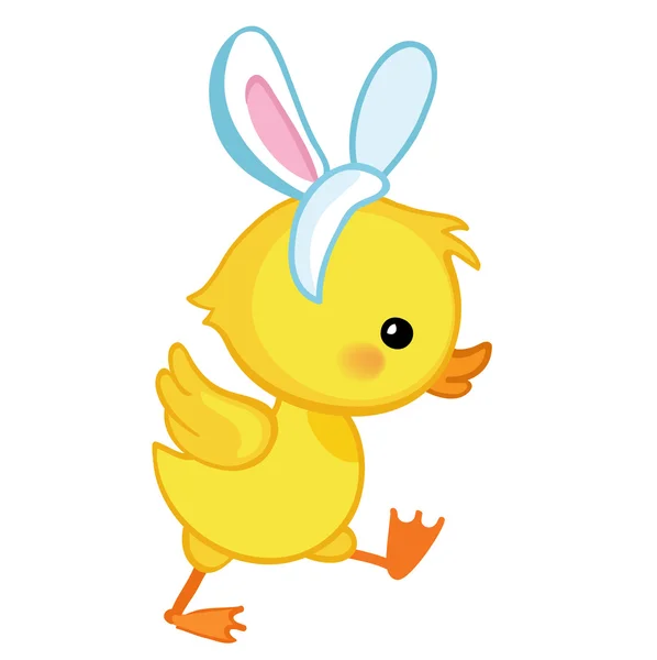 可爱的卡通小鸭被描绘在配置文件中。在兔子服装 — 图库矢量图片