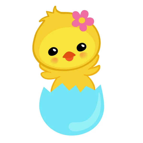 Roztomilý žluté kuřátko se vylíhla z vejce. Veselé velikonoce. — Stockový vektor