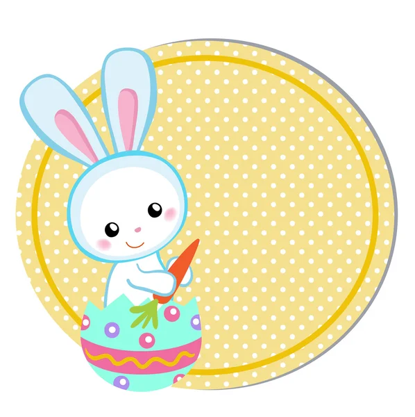 Feliz Pascua. Lindo conejito de Pascua sentado en huevo . — Vector de stock