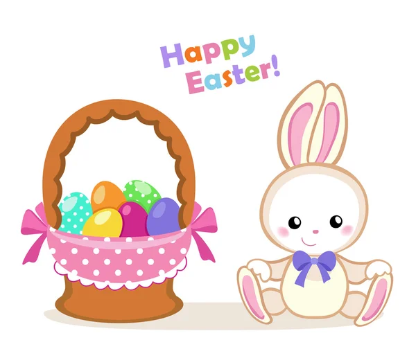 Joyeux Pâques. Mignon lapin de Pâques assis avec un panier. Illustration vectorielle. Ensemble isolé séparément sur fond blanc — Image vectorielle