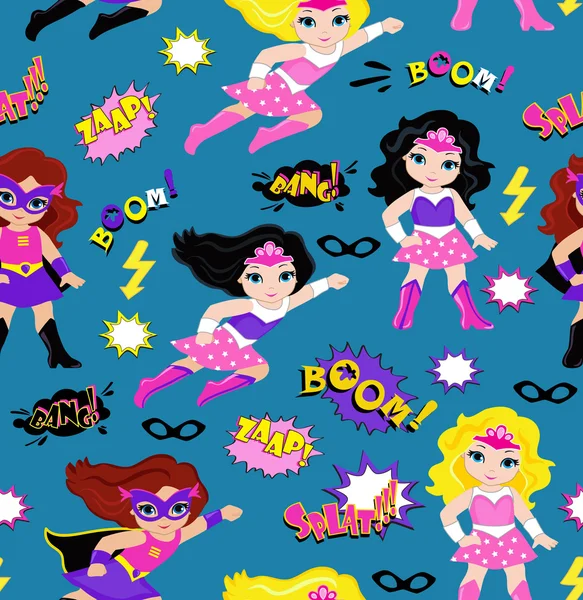 Seamless superhero girls background pattern in vector. — Stock Vector