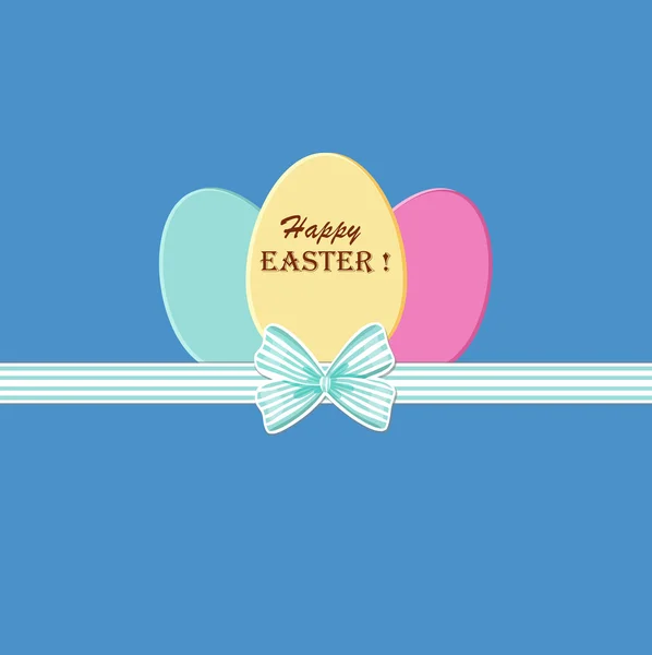 Bonne carte de vœux de Pâques. Œufs en papier avec arc réaliste. Fond de Pâques. Autocollant oeuf . — Image vectorielle