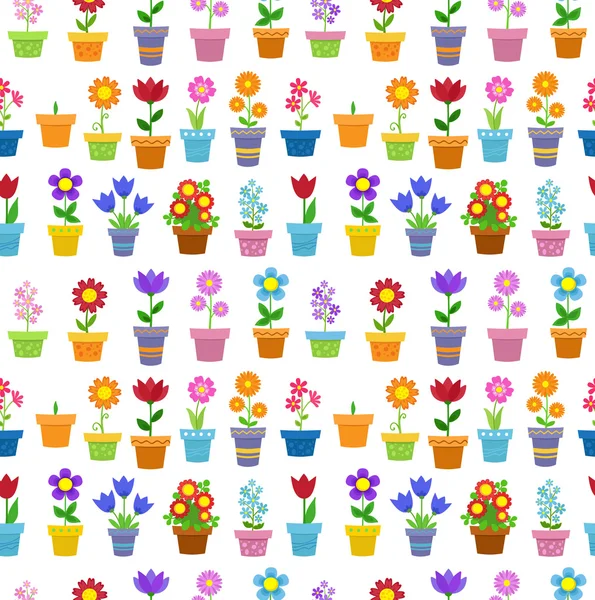 植木鉢に花をシームレスな背景パターン. — ストックベクタ