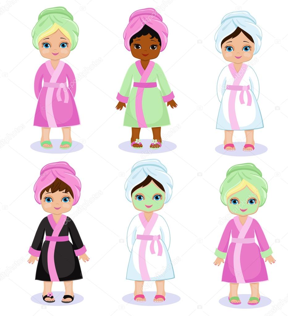 Girls in a bathrobe take spa treatments.