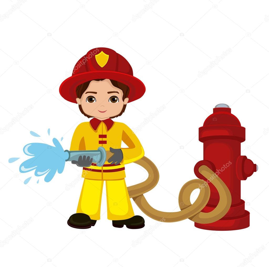 Cartoon illustration of a firefighter boy.Vector illustration isolated on white background.