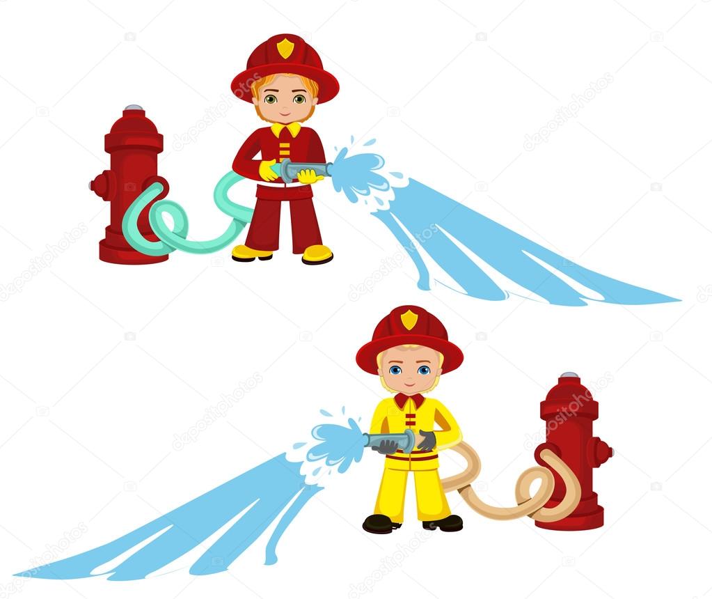 Cartoon illustration of a firefighter boy. Vector Illustration isolated on white background