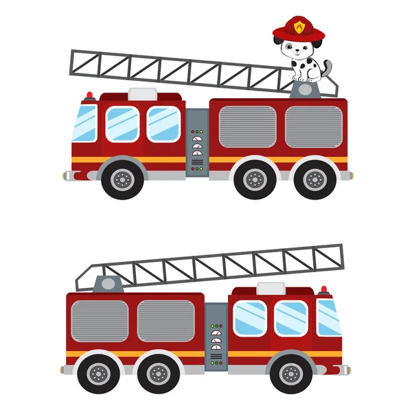 Illustration de dessin animé de camion de pompier et pompier chiot mignon . — Image vectorielle