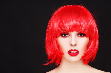 bob ile kız stil kırmızı peruk