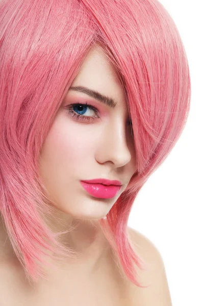 Belle femme aux cheveux roses — Photo