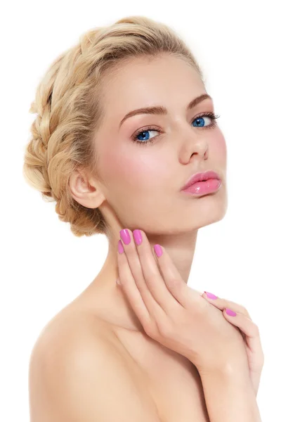 Frau mit frischem rosa Make-up — Stockfoto