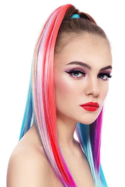 Woman with colorful ponytail — Stock Photo, Image