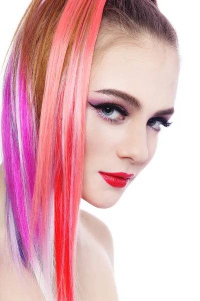 Vrouw met kleurrijke paardenstaart — Stockfoto