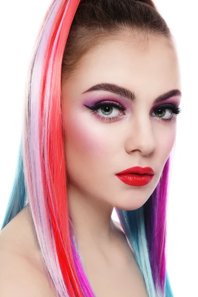 Beautiful girl with colorful ponytail — Stock Photo, Image