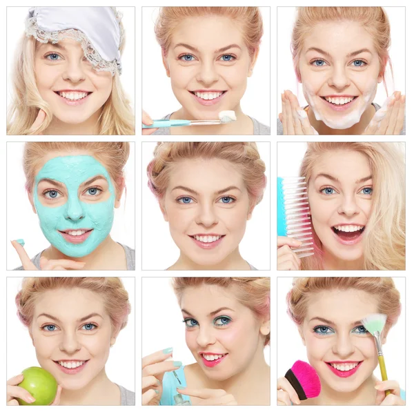 Collage with healthy happy girl — Stock Photo, Image