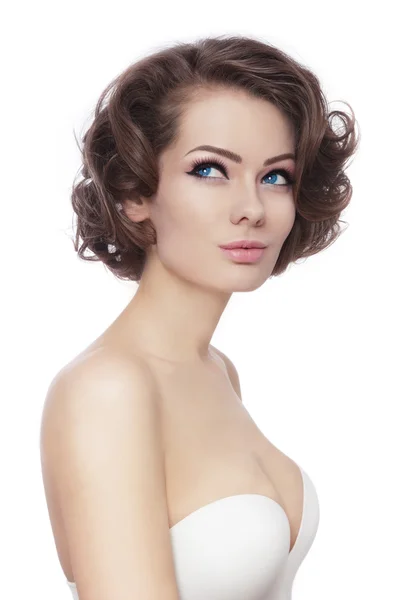 Сексуальна жінка зі стильним кучерявим зачіскою Стокова Картинка
