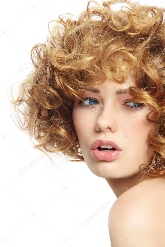 beautiful sexy woman with curly hair