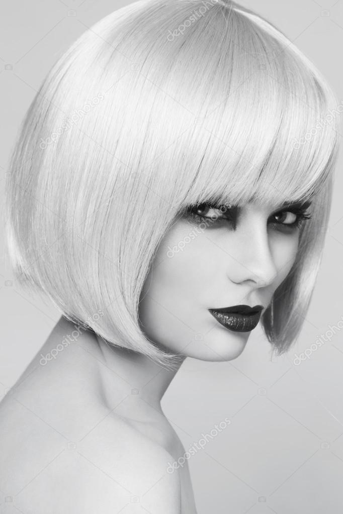 beautiful woman with stylish bob haircut