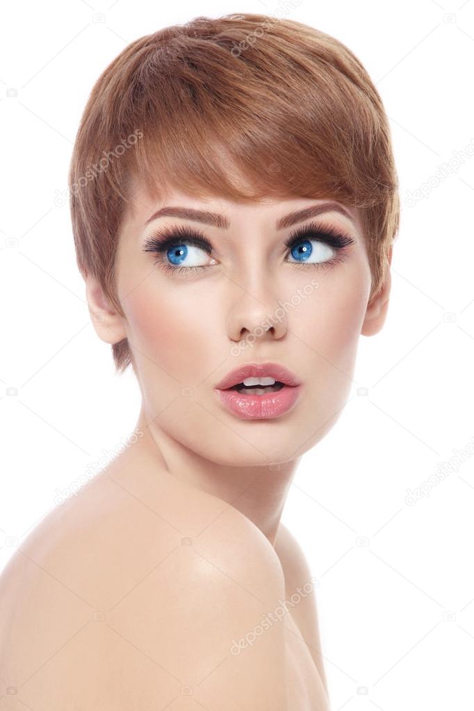 woman with short haircut and fresh make-up