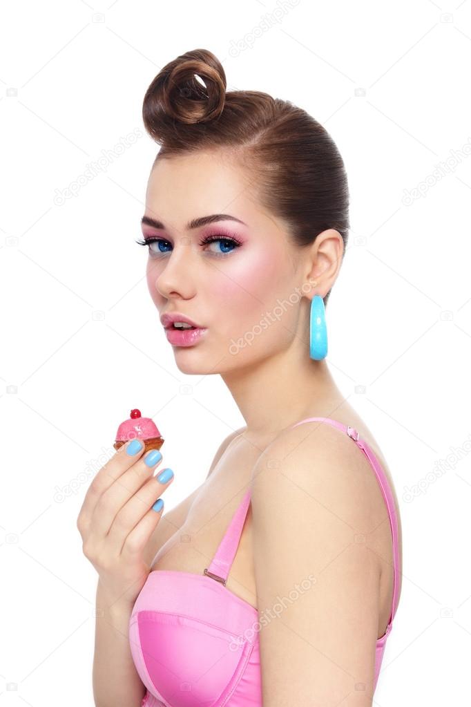 sexy woman with small pastry