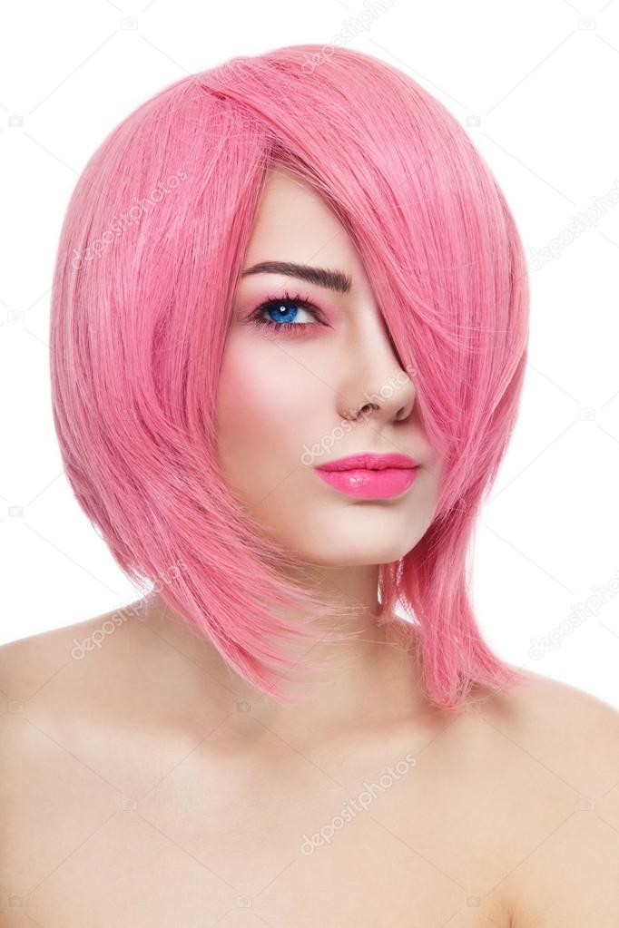 girl in pink cosplay wig