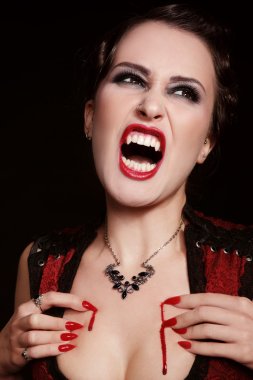 woman with vampire fangs crying clipart