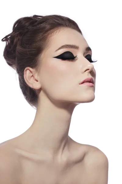 Woman with fancy cat eyes make-up — Stock Photo, Image