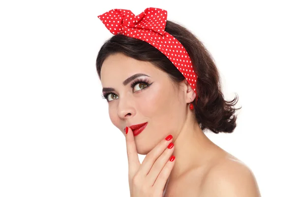 Happy pin-up girl with surprised expression — Stok fotoğraf