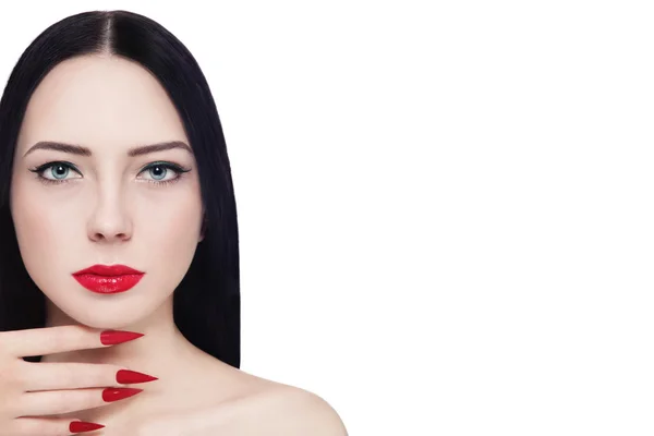 Donna con rossetto rosso e unghie a stiletto — Foto Stock