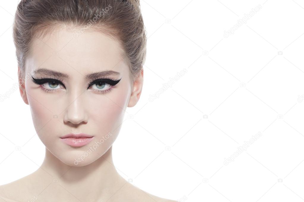 woman with stylish cat eye make-up