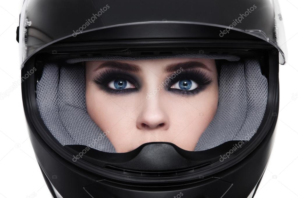 beautiful woman in biker helmet