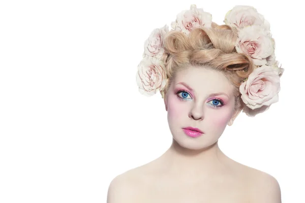 Beautiful girl with fancy hairdo — Stock Photo, Image