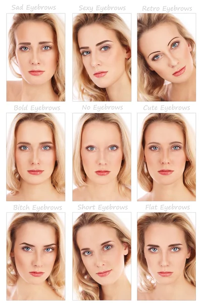 Woman with various eyebrows styles — Stock Photo, Image