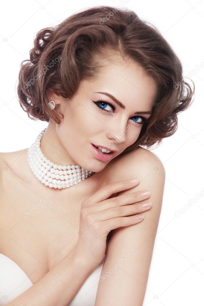 beautiful woman with pearl necklace
