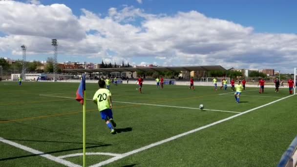 Jeunes joueurs de soccer lors d'un match de football — Video