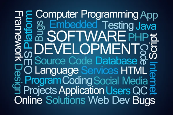Desenvolvimento de software nuvem de palavras — Fotografia de Stock