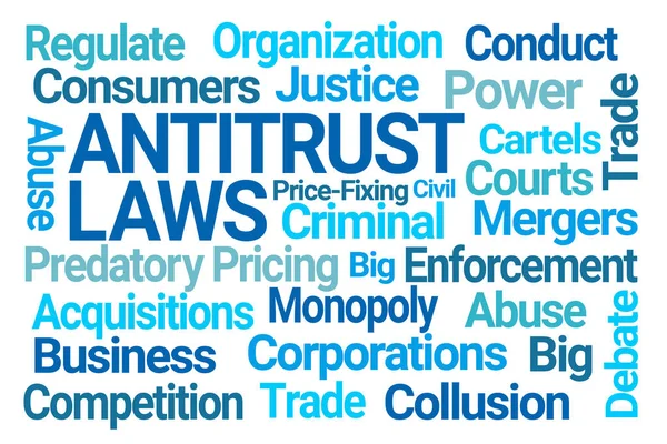 Antitrust Lagar Blå Word Cloud Vit Bakgrund — Stockfoto