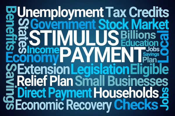Stimulus Payment Word Cloud Blue Background — Stock Photo, Image