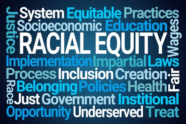 Equità Razziale Word Cloud Sfondo Blu — Foto Stock