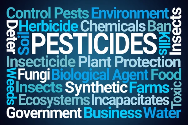 Pesticides Word Cloud Sur Fond Bleu — Photo