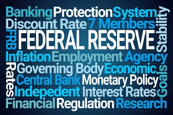 Federal Reserve Word Cloud Niebieskim Tle — Zdjęcie stockowe
