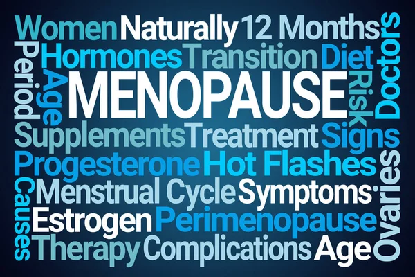 Menopause Word Cloud Auf Blauem Hintergrund — Stockfoto