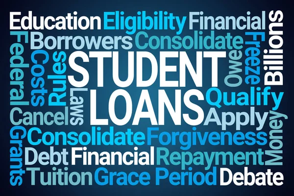 Student Loans Word Cloud Blue Háttér — Stock Fotó