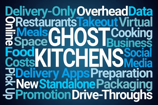 Ghost Kitchens Word Cloud Kék Háttér — Stock Fotó