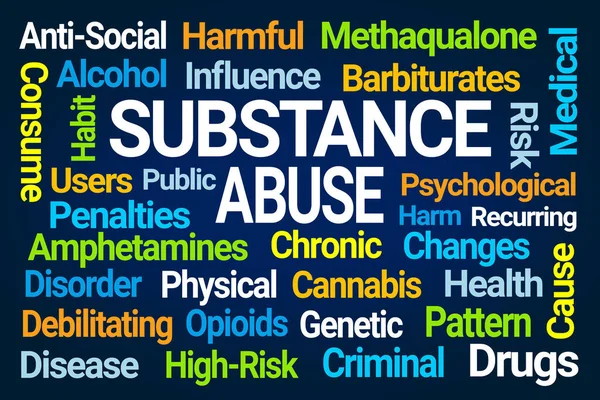 Substance Abuse Word Cloud Blue Background — Stock Photo, Image