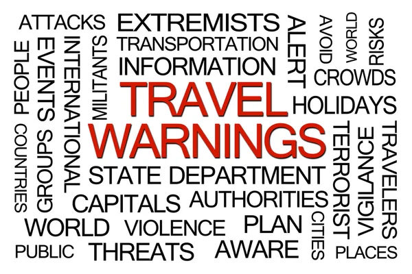 Travel figyelmeztetések szó felhő — Stock Fotó