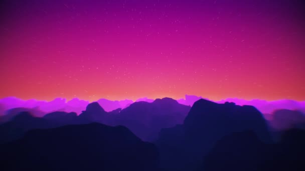 Ciepłe Magenta Retro Starry Sky Horizon Leć Nad Pętlą Tła — Wideo stockowe